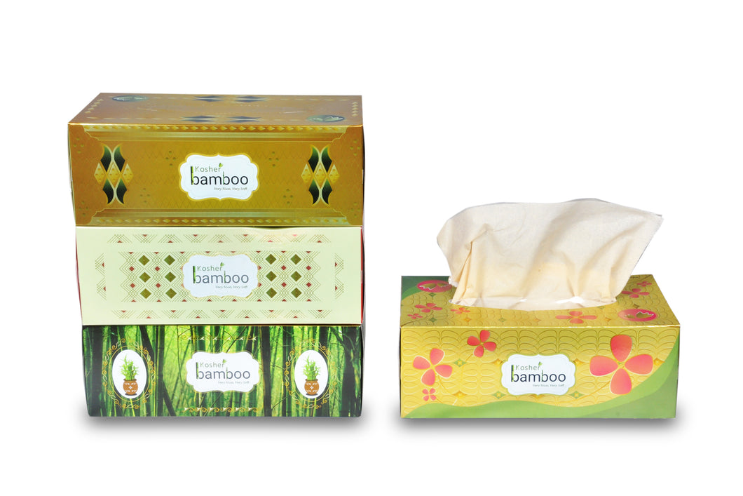 Kosher Bamboo Facial Tissue Box - Pack of 4 - Made of Pure bamboo Pulp - 2 Ply - 150 pulls each