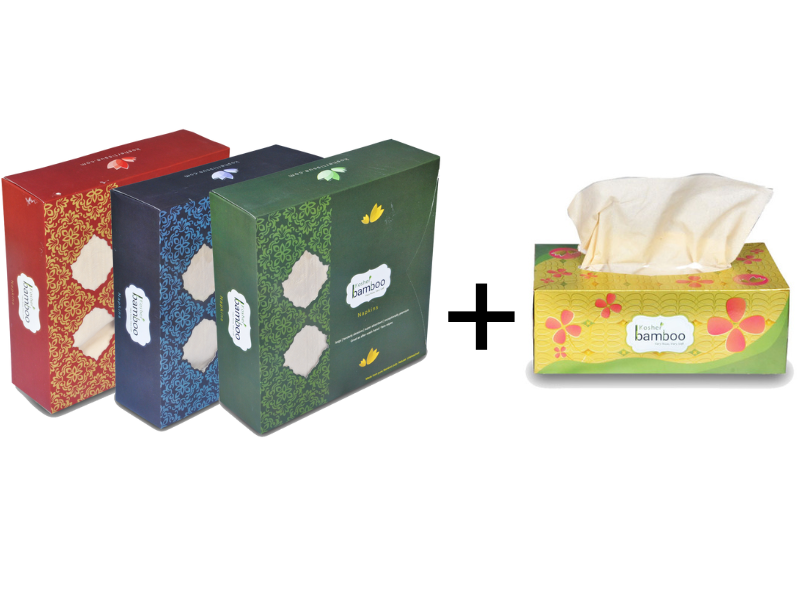 Kosher Bamboo Tissue - Combo Pack - Pure Bamboo Pulp - Napkins (50 Sheets) and Facial Tissue (150 Pulls )