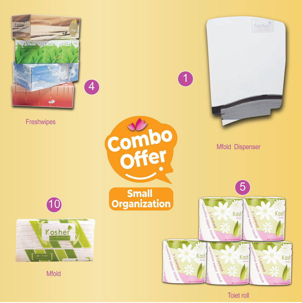 Kosher Combo for office - M fold 150 pulls | m fold dispener | Facial Tissue ( 150 pulls)| toilet roll 100 gms|