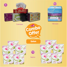 Load image into Gallery viewer, Kosher Combo Packs for salons - Napkin ( 12 x 12 )| Facial Tissue ( 100 pulls)| wet wipes box |
